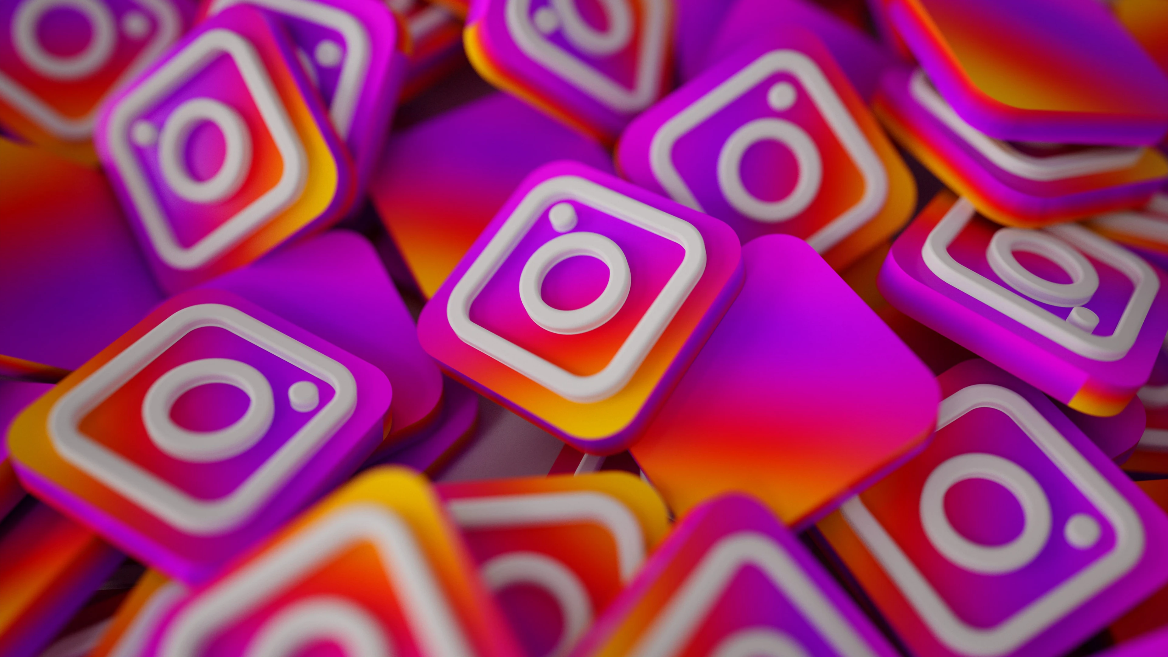 Instagram &Amp; Identity: Public Vs Private 1 3D Instagram Logos In Vibrant Pink, Purple, And Orange, Layered And Dynamic Composition.