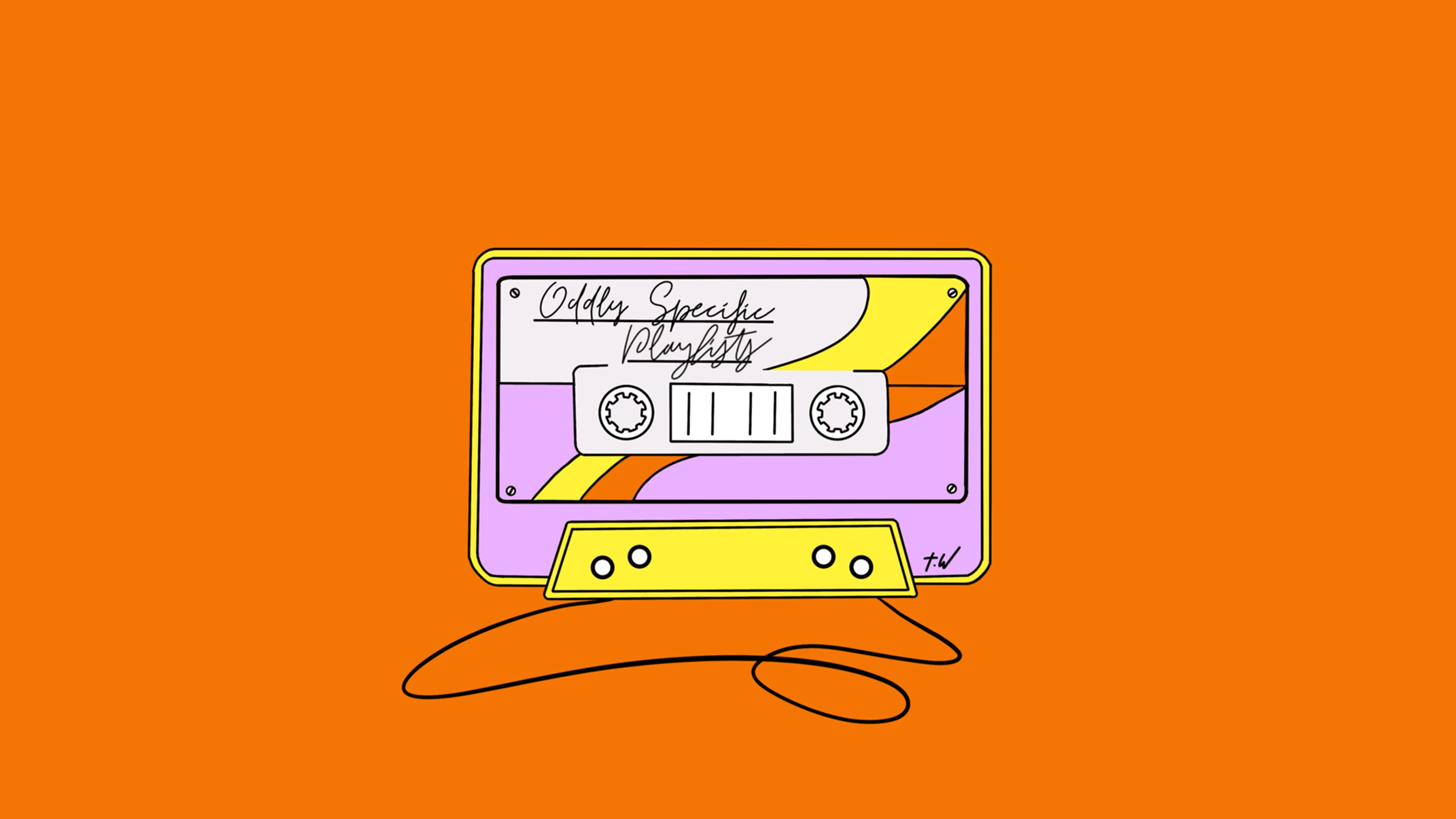 Oddly Specific Playlists: Contextual Essay No.2 1 Colorful Retro Cassette Illustration With &Quot;Oddly Specific Playlists&Quot; On An Orange Background.