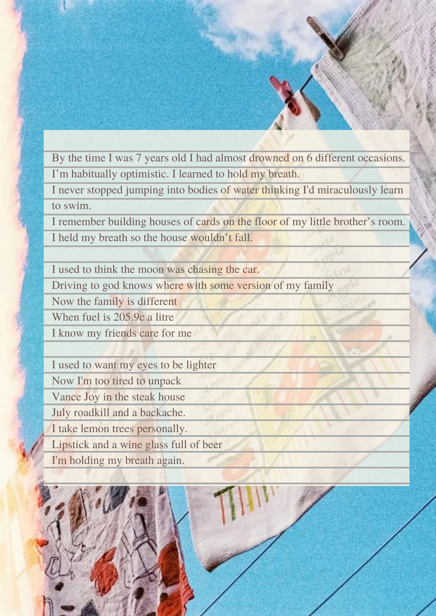 A Bunch Of NotQuitePoems About Nothing In Particular 2 Optimism Family Personal Growth Fabric Sky
