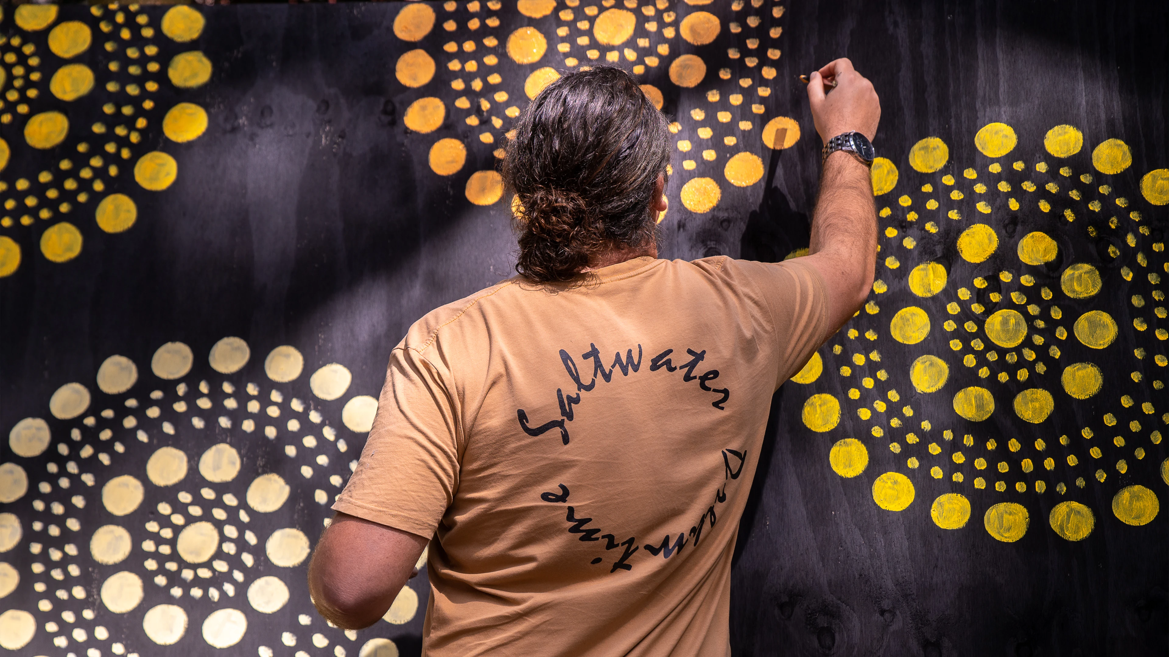 Colours Of Wollongong: Journalism &Amp; Photography 1 Painting Yellow Circles Tan Shirt