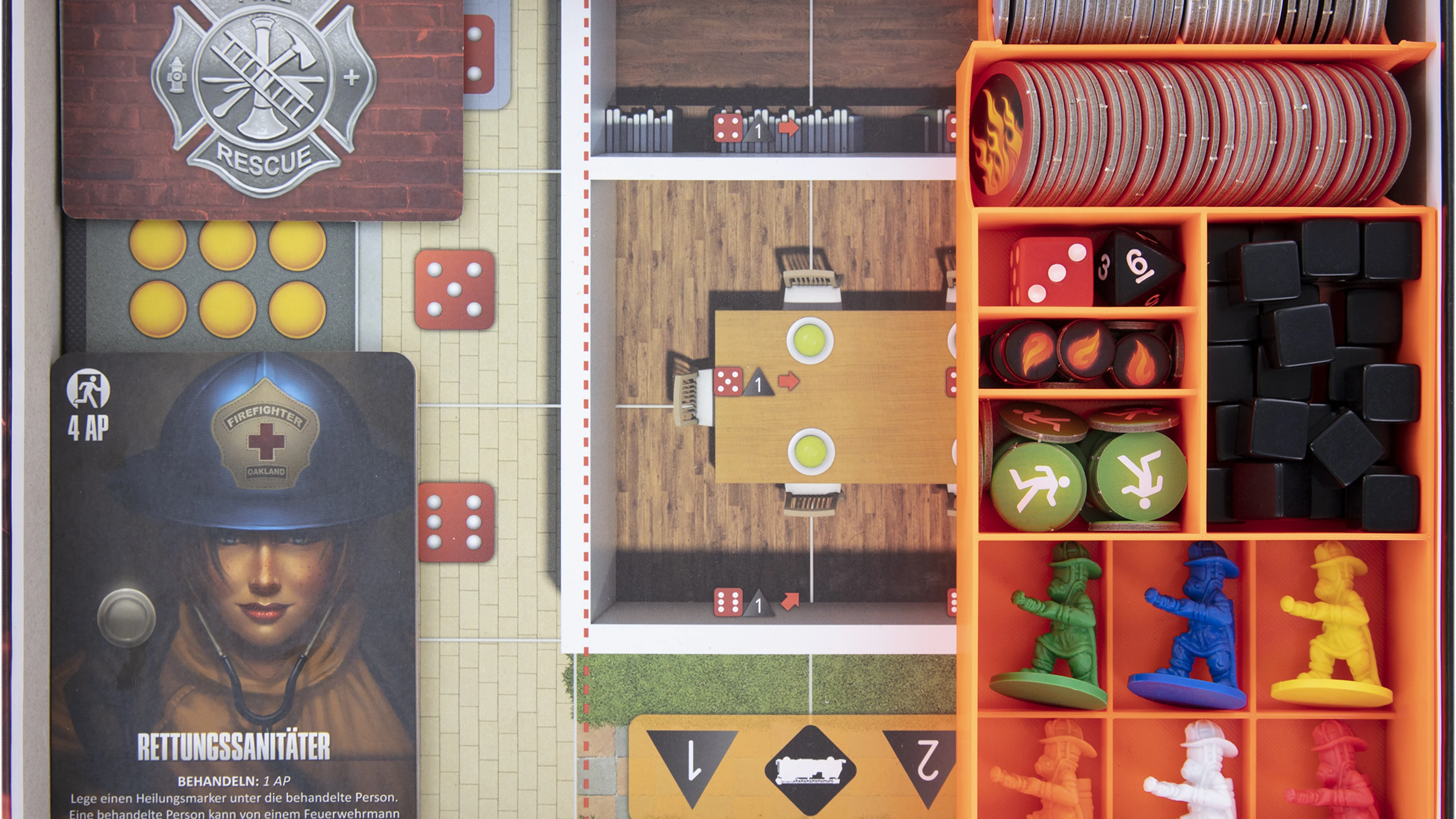 Getting On Like A House On Fire: A Flash Point Review 7 Tabletop Board Game With Firefighter Theme, Colourful Pieces, Dice, Tokens, And Game Board.
