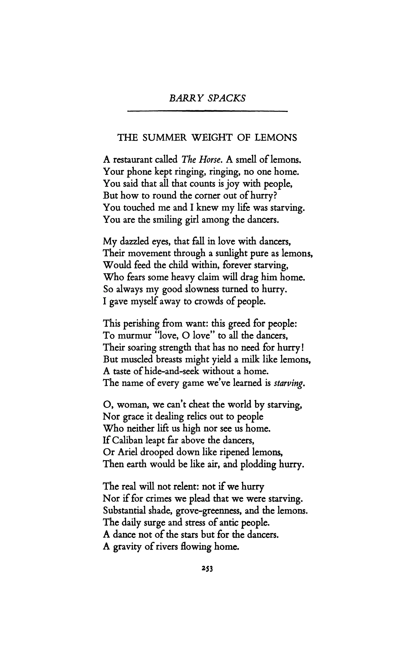 Poem Summer Weight Of Lemons Barry Spacks